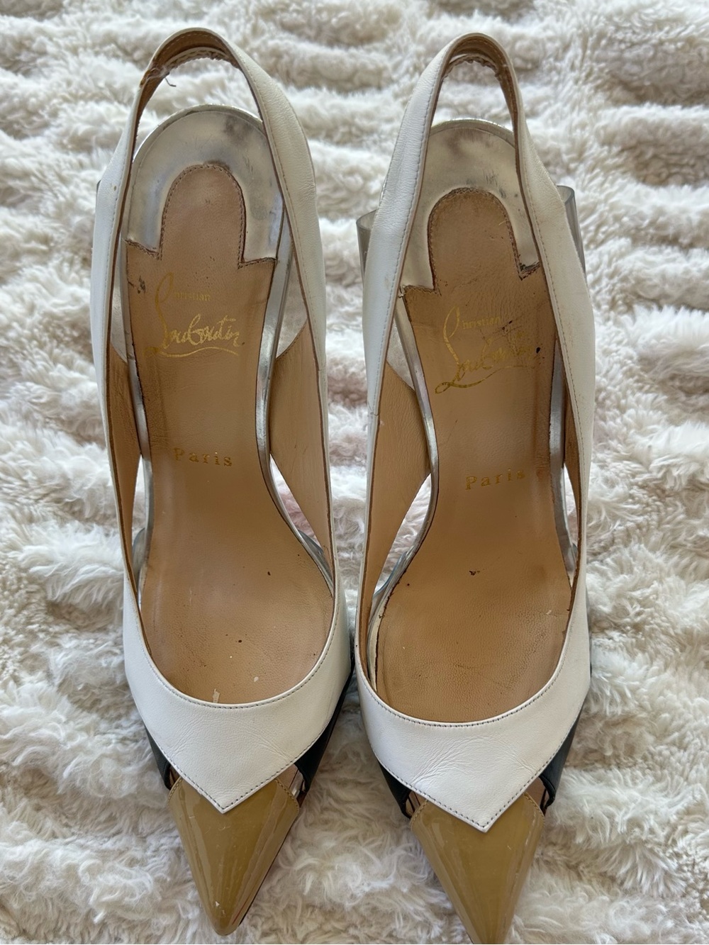 Christian Louboutin Leather Colorblock Pattern Slingback Pumps